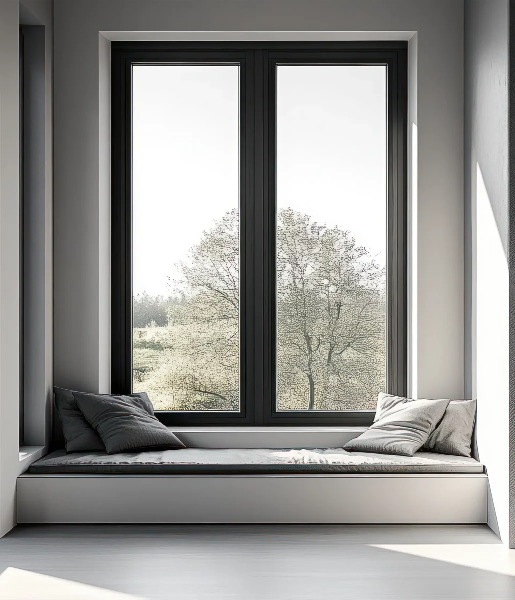 Fenêtre aluminium noir avec vue sur jardin
