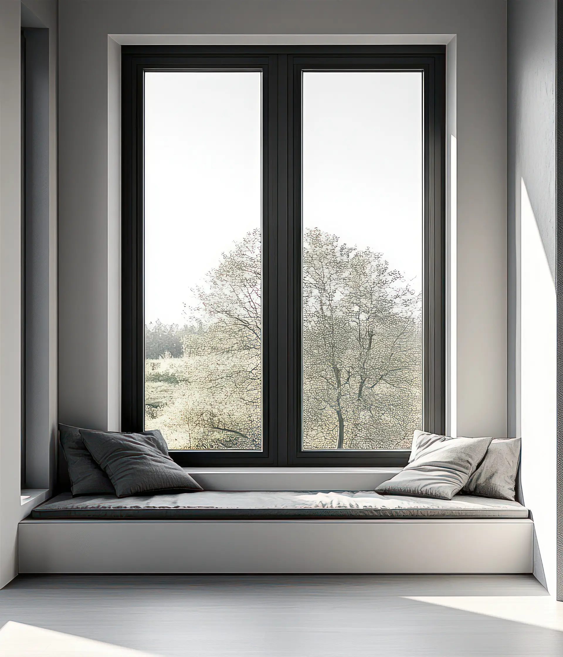 Fenêtre aluminium noir avec vue sur jardin